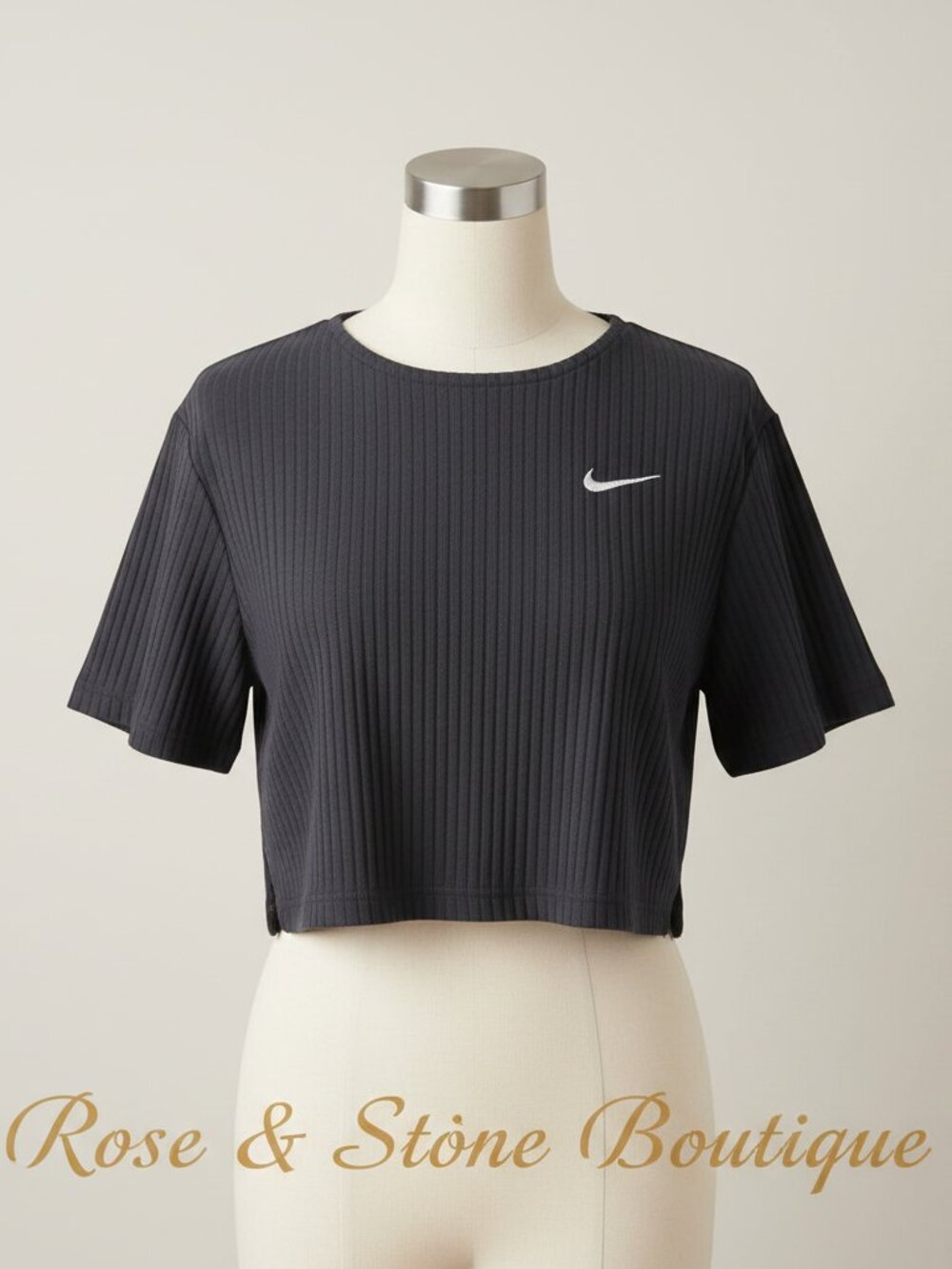 🌹Nike Sportswear Black Ribbed Boxy Crop Tee | Size XS| Streetwear Athleisure👟